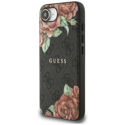 Custodia MagSafe per Apple iPhone 16e, Guess, Stampa Fiori 4G, Nera
