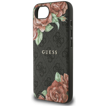 Custodia MagSafe per Apple iPhone 16e, Guess, Stampa Fiori 4G, Nera