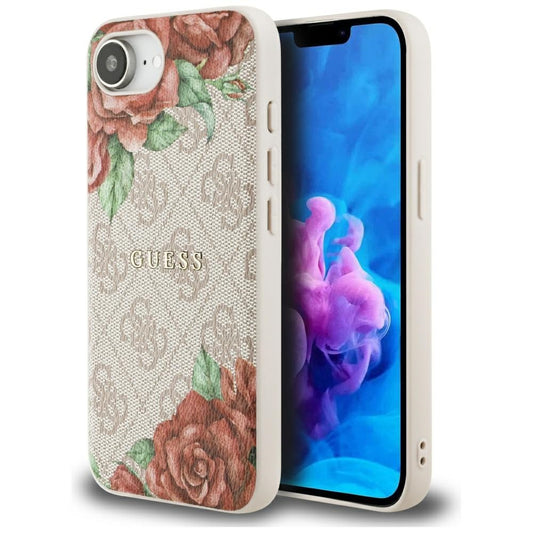 Coque MagSafe pour Apple iPhone 16e, Guess, Imprimé Fleurs 4G, Rose