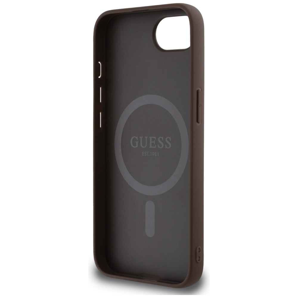 Custodia MagSafe per Apple iPhone 16e, Guess, 4G Ring Triangle Logo, Marrone