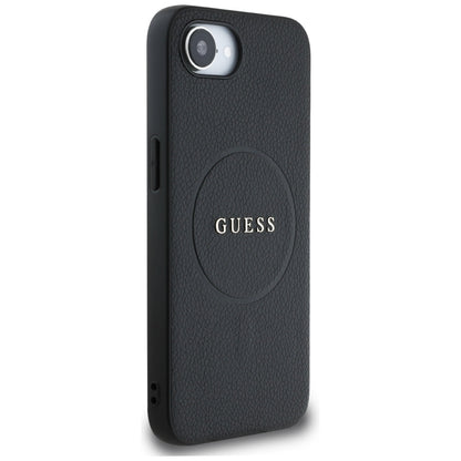 Étui MagSafe pour Apple iPhone 16e, Guess, Anneau Doré Grainé, Noir