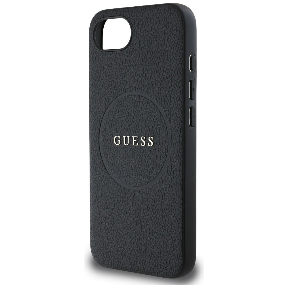 Étui MagSafe pour Apple iPhone 16e, Guess, Anneau Doré Grainé, Noir