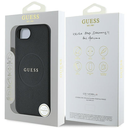 Étui MagSafe pour Apple iPhone 16e, Guess, Anneau Doré Grainé, Noir