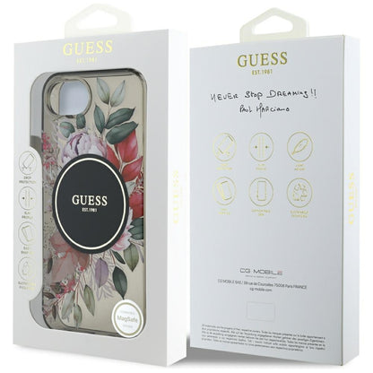 Étui MagSafe pour Apple iPhone 16e, Guess, IML Flowers, Noir