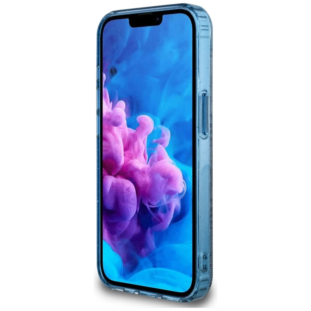 Coque MagSafe pour Apple iPhone 16e, Guess, IML Glitter 4G Circle Triangle, Bleue