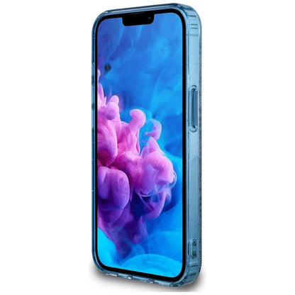 Coque MagSafe pour Apple iPhone 16e, Guess, IML Glitter 4G Circle Triangle, Bleue