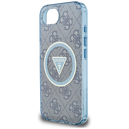 Coque MagSafe pour Apple iPhone 16e, Guess, IML Glitter 4G Circle Triangle, Bleue