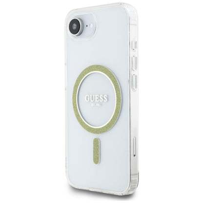 Coque MagSafe pour Apple iPhone 16e, Guess, IML Glitter Circle, Transparente