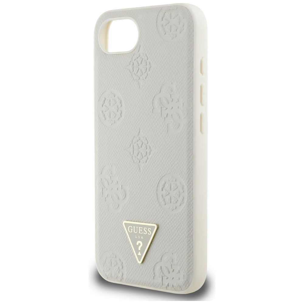 Étui MagSafe pour Apple iPhone 16e, Guess, Peony Grained Hot Stamp Triangle, Beige