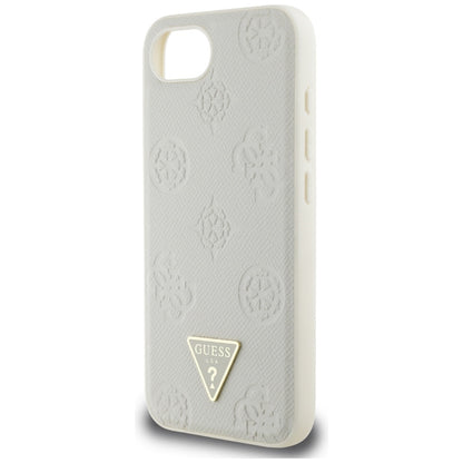 Étui MagSafe pour Apple iPhone 16e, Guess, Peony Grained Hot Stamp Triangle, Beige