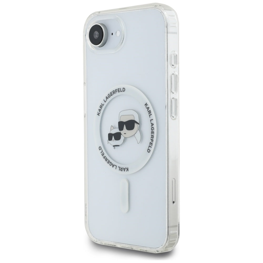 Coque MagSafe pour Apple iPhone 16e, Karl Lagerfeld, IML Metal Karl & Choupette's Heads, Blanche