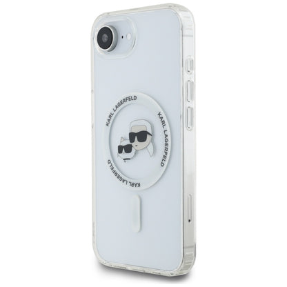 Coque MagSafe pour Apple iPhone 16e, Karl Lagerfeld, IML Metal Karl & Choupette's Heads, Blanche