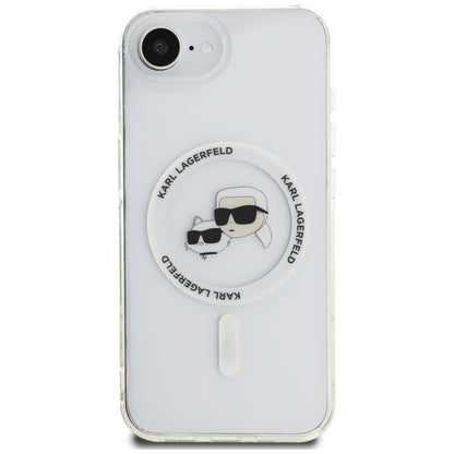 Coque MagSafe pour Apple iPhone 16e, Karl Lagerfeld, IML Metal Karl & Choupette's Heads, Blanche