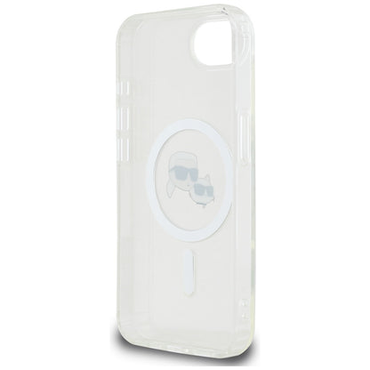 Coque MagSafe pour Apple iPhone 16e, Karl Lagerfeld, IML Metal Karl & Choupette's Heads, Blanche