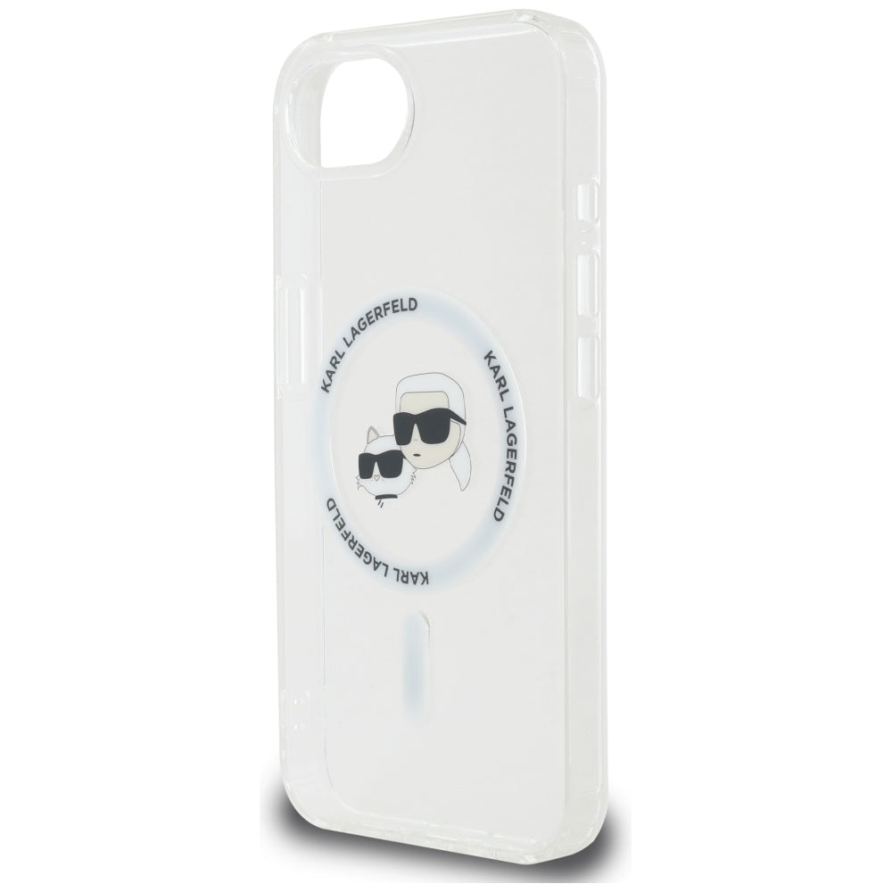 Coque MagSafe pour Apple iPhone 16e, Karl Lagerfeld, IML Metal Karl & Choupette's Heads, Blanche
