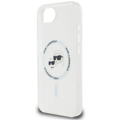 Coque MagSafe pour Apple iPhone 16e, Karl Lagerfeld, IML Metal Karl & Choupette's Heads, Blanche