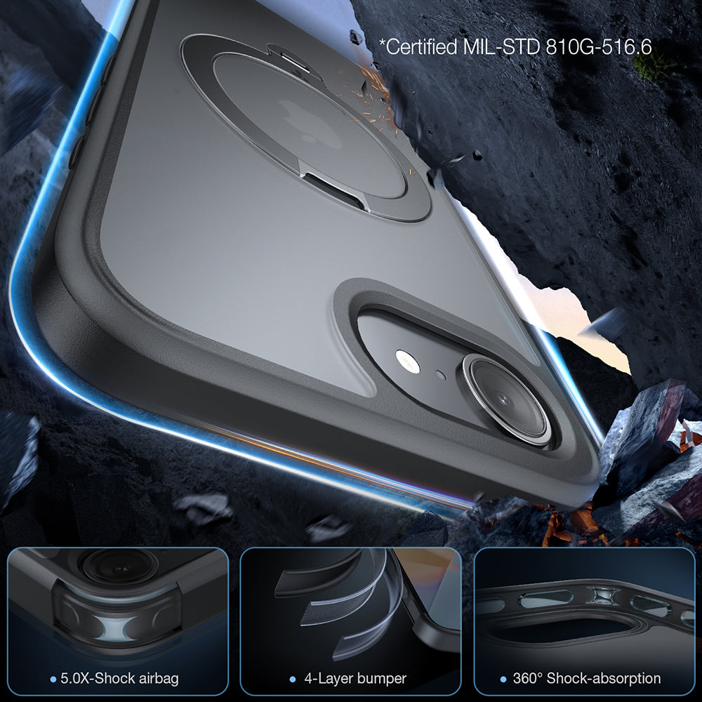 Custodia MagSafe per Apple iPhone 17e / 16e, Torras, Ostand Spin, Nera