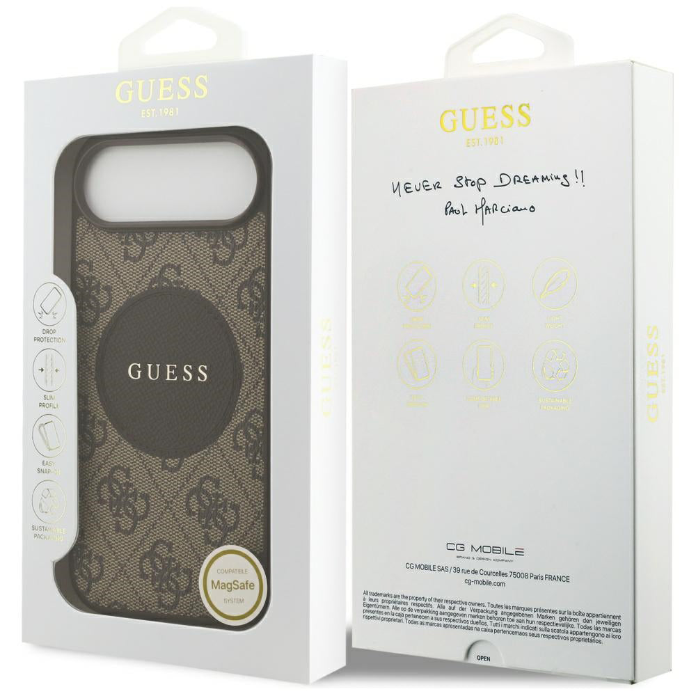 Étui MagSafe pour Apple iPhone 17 Air, Guess, Logo Classique Cercle 4G, Marron