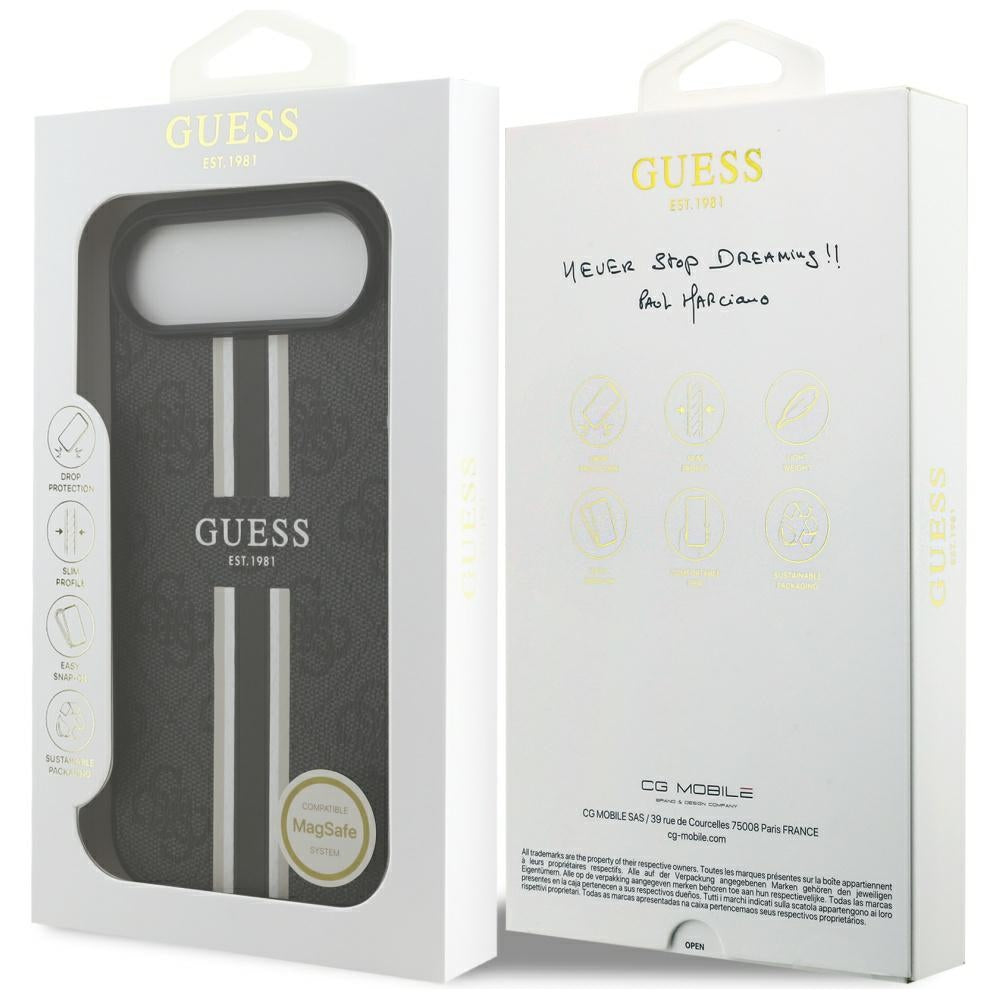 Custodia MagSafe per Apple iPhone 17 Air, Guess, 4G Printed Stripes, Nera