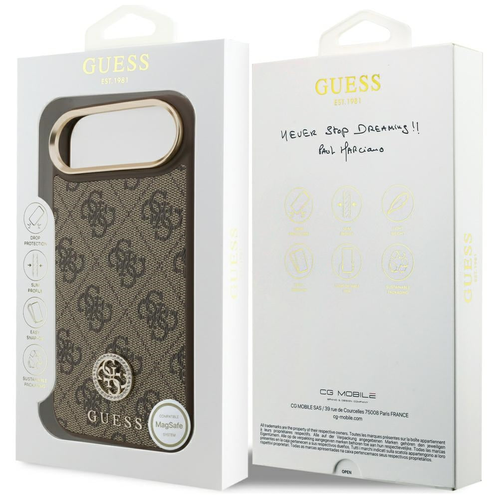 MagSafe Hülle für Apple iPhone 17 Air, Guess, 4G Strass Logo, Braun