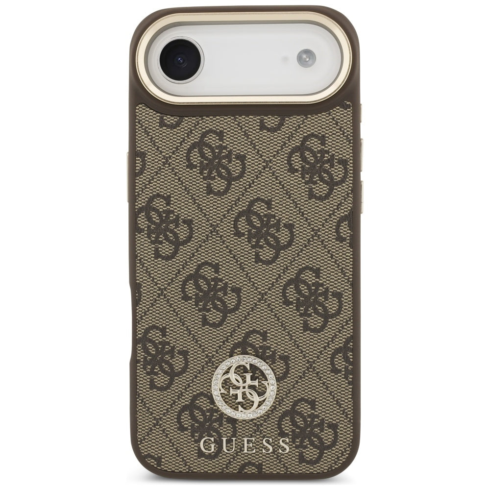 MagSafe Hülle für Apple iPhone 17 Air, Guess, 4G Strass Logo mit großem Riemen, Braun