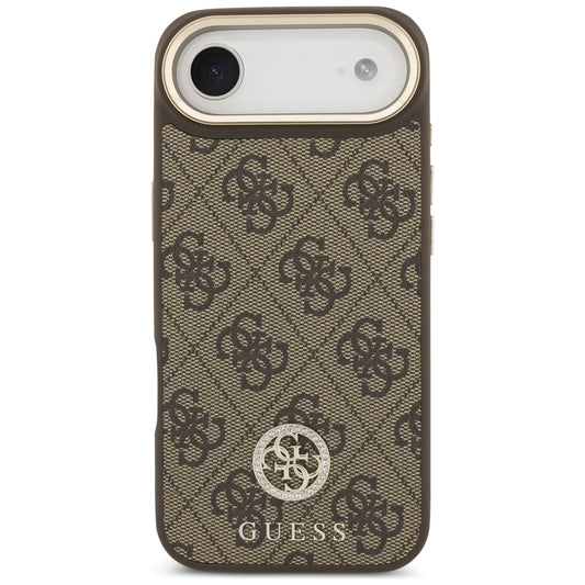 MagSafe Hülle für Apple iPhone 17 Air, Guess, 4G Strass Logo mit großem Riemen, Braun