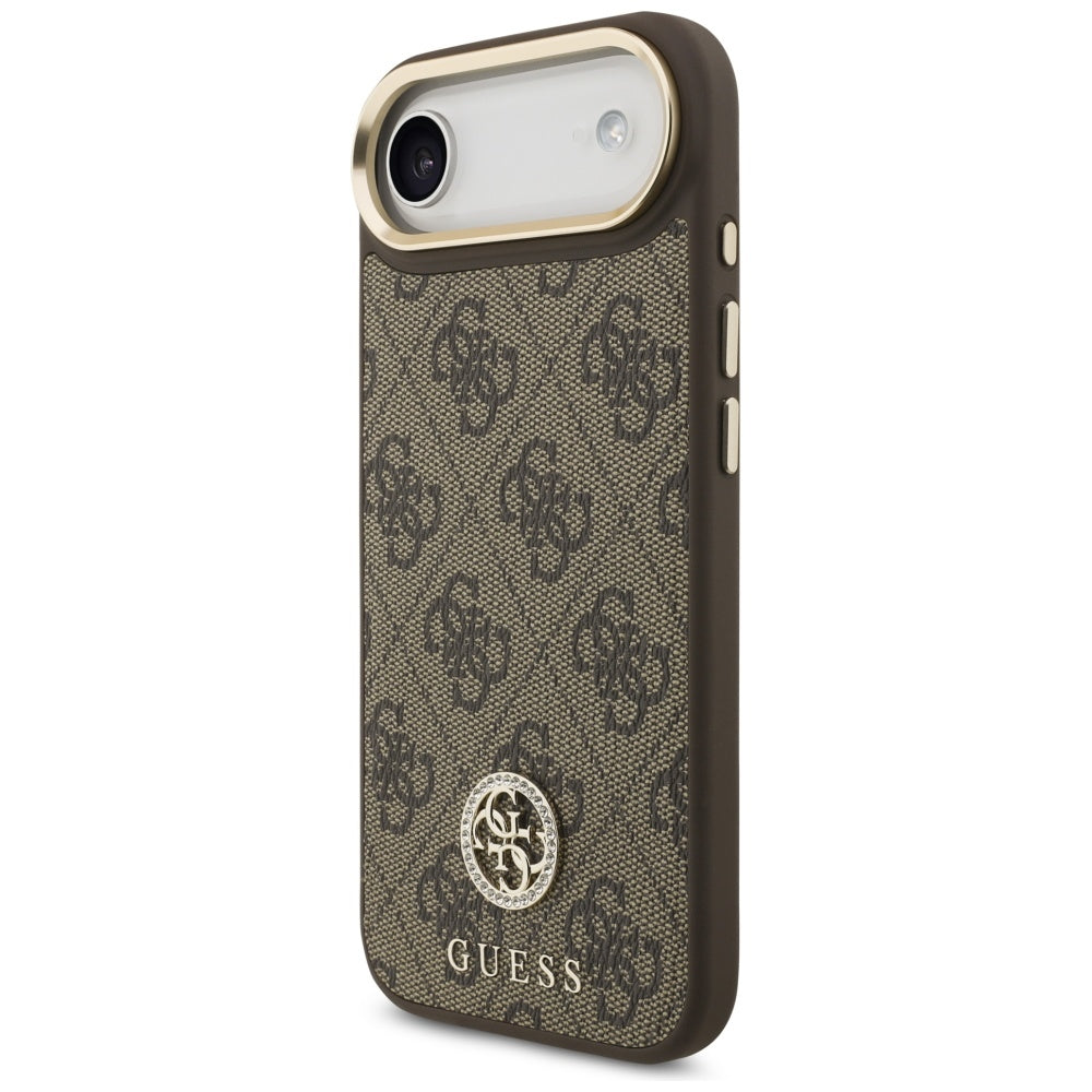 MagSafe Hülle für Apple iPhone 17 Air, Guess, 4G Strass Logo mit großem Riemen, Braun