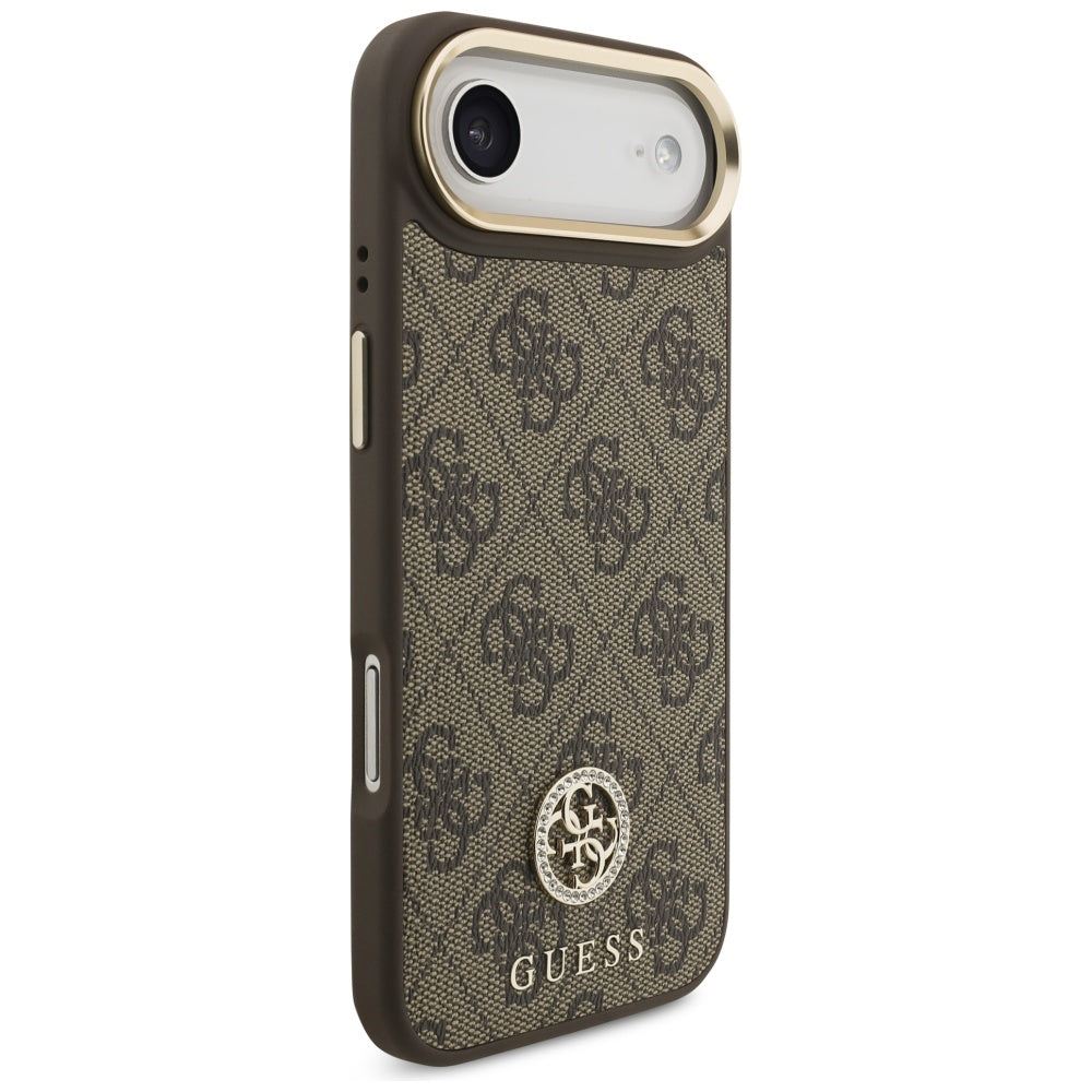 MagSafe Hülle für Apple iPhone 17 Air, Guess, 4G Strass Logo mit großem Riemen, Braun