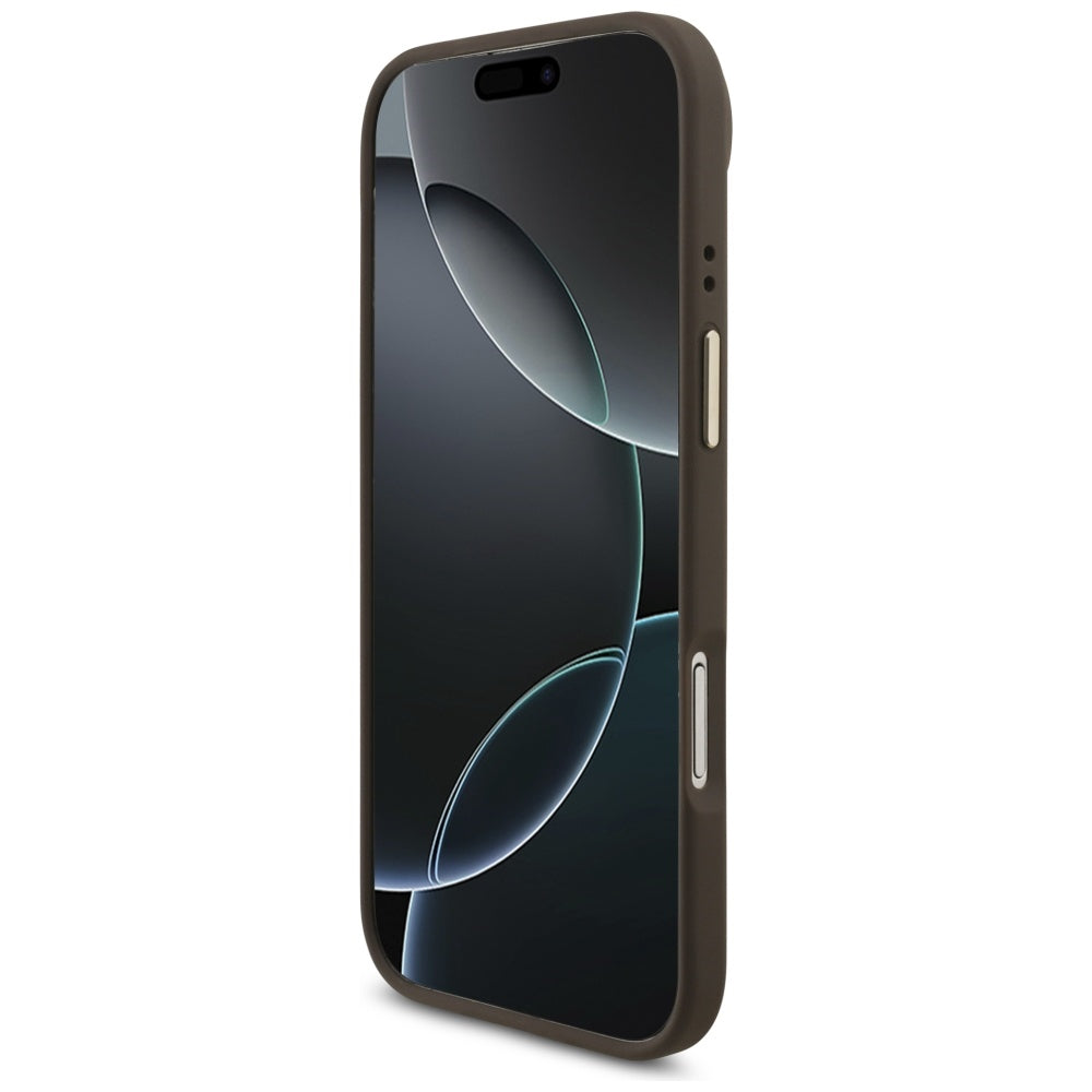 MagSafe Hülle für Apple iPhone 17 Air, Guess, 4G Strass Logo mit großem Riemen, Braun