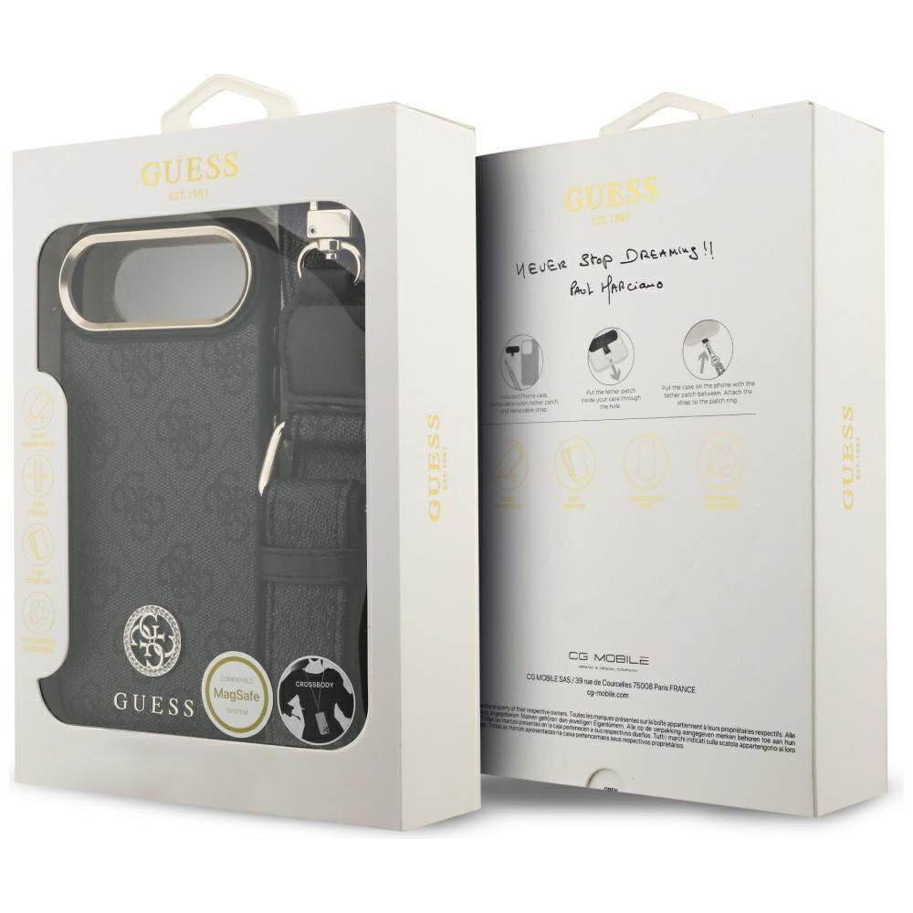 MagSafe Hülle für Apple iPhone 17 Air, Guess, 4G Strass Logo mit großem Band, Schwarz
