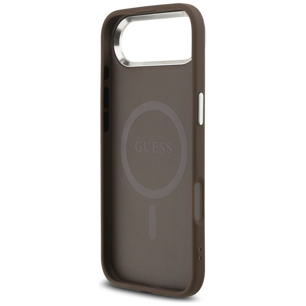 MagSafe Hülle für Apple iPhone 17 Air, Guess, 4G Triangle Logo, Braun Silbern