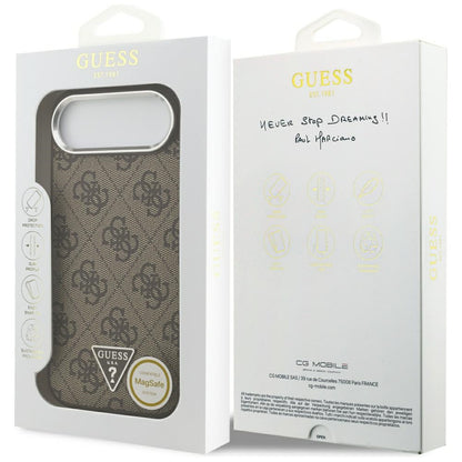 MagSafe Hülle für Apple iPhone 17 Air, Guess, 4G Triangle Logo, Braun Silbern