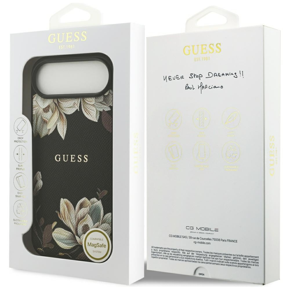 Custodia MagSafe per Apple iPhone 17 Air, Guess, Grained Flowers, Nera