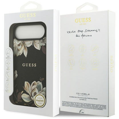 Custodia MagSafe per Apple iPhone 17 Air, Guess, Grained Flowers, Nera