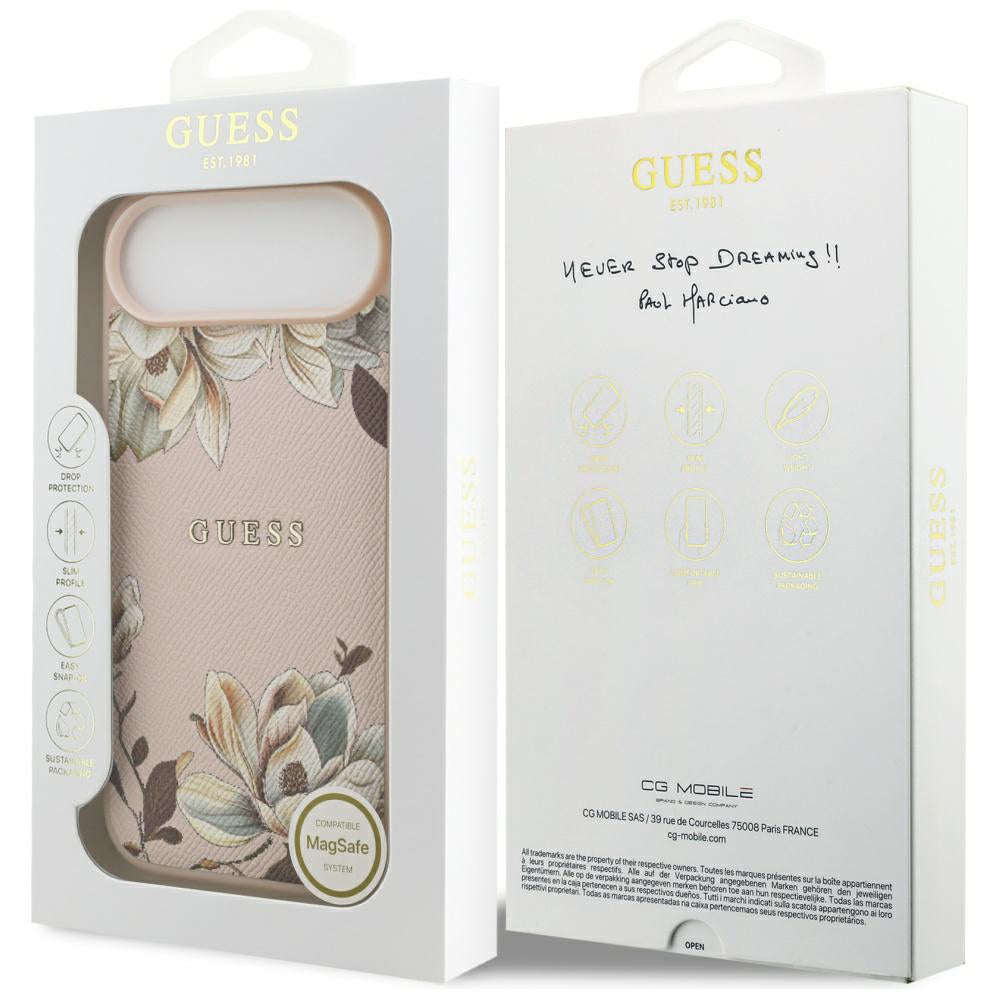 MagSafe Hülle für Apple iPhone 17 Air, Guess, Grained Flowers, Rosa