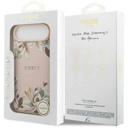 MagSafe Hülle für Apple iPhone 17 Air, Guess, Grained Flowers, Rosa