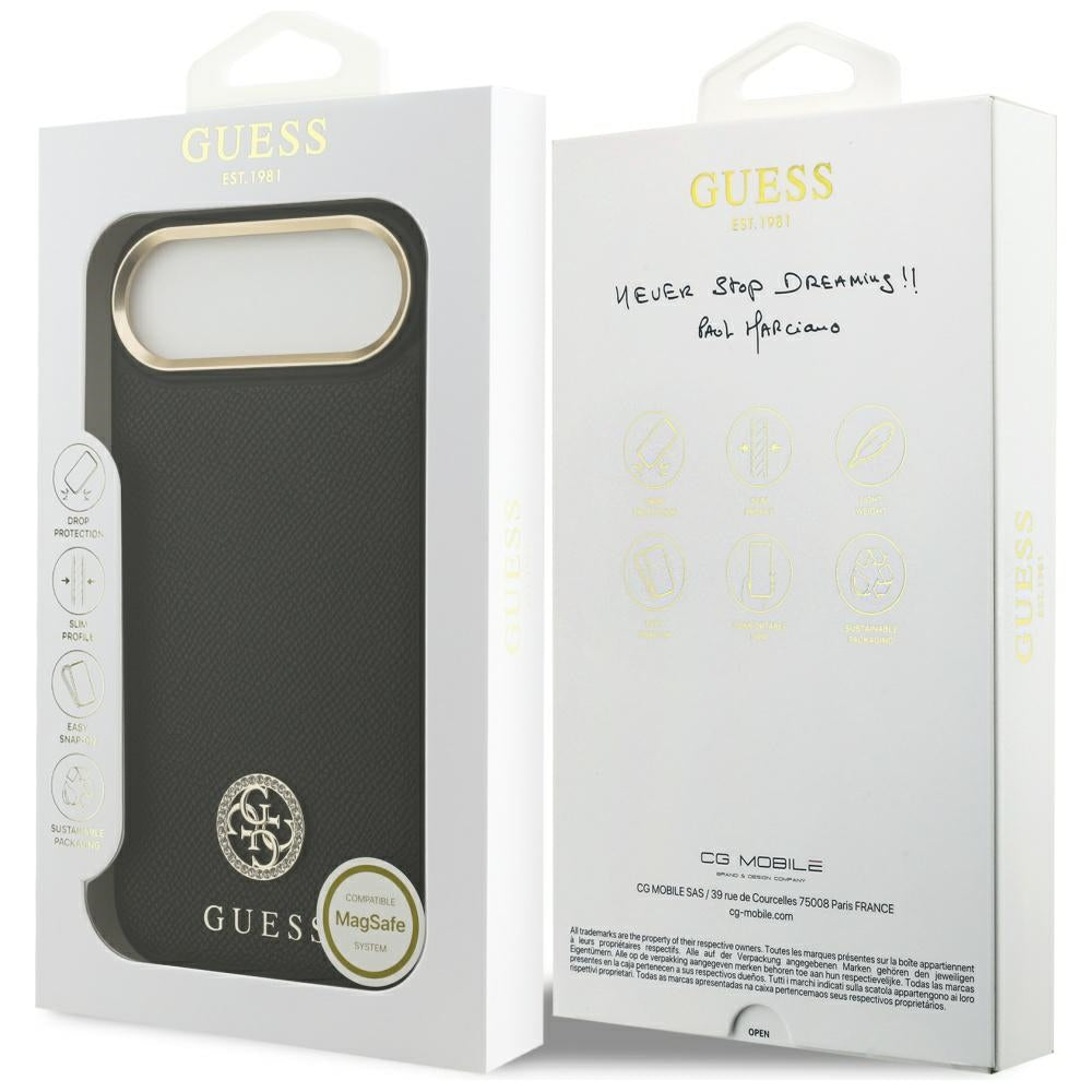 MagSafe Hülle für Apple iPhone 17 Air, Guess, Grained Strass Logo, Schwarz