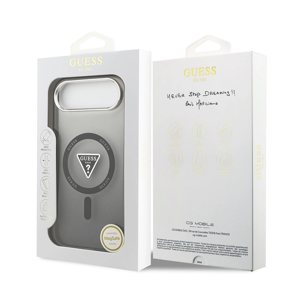 Coque MagSafe pour Apple iPhone 17 Air, Guess, logo triangle dégradé IML, Noire