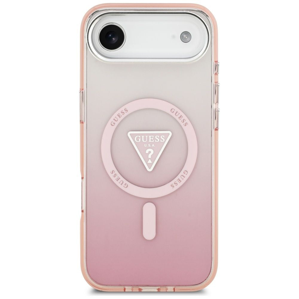 Coque MagSafe pour Apple iPhone 17 Air, Guess, logo triangle dégradé IML, Rose
