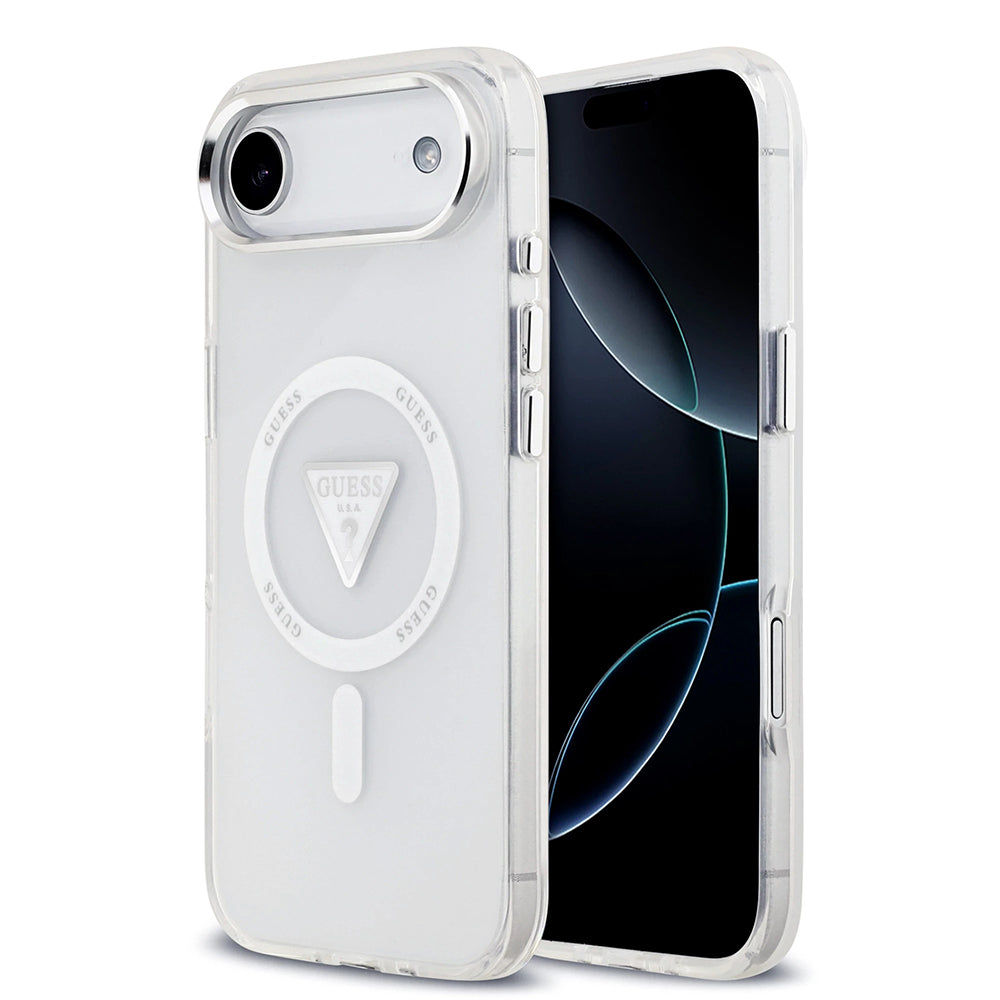 Coque MagSafe pour Apple iPhone 17 Air, Guess, Logo Triangle Dégradé IML, Transparente
