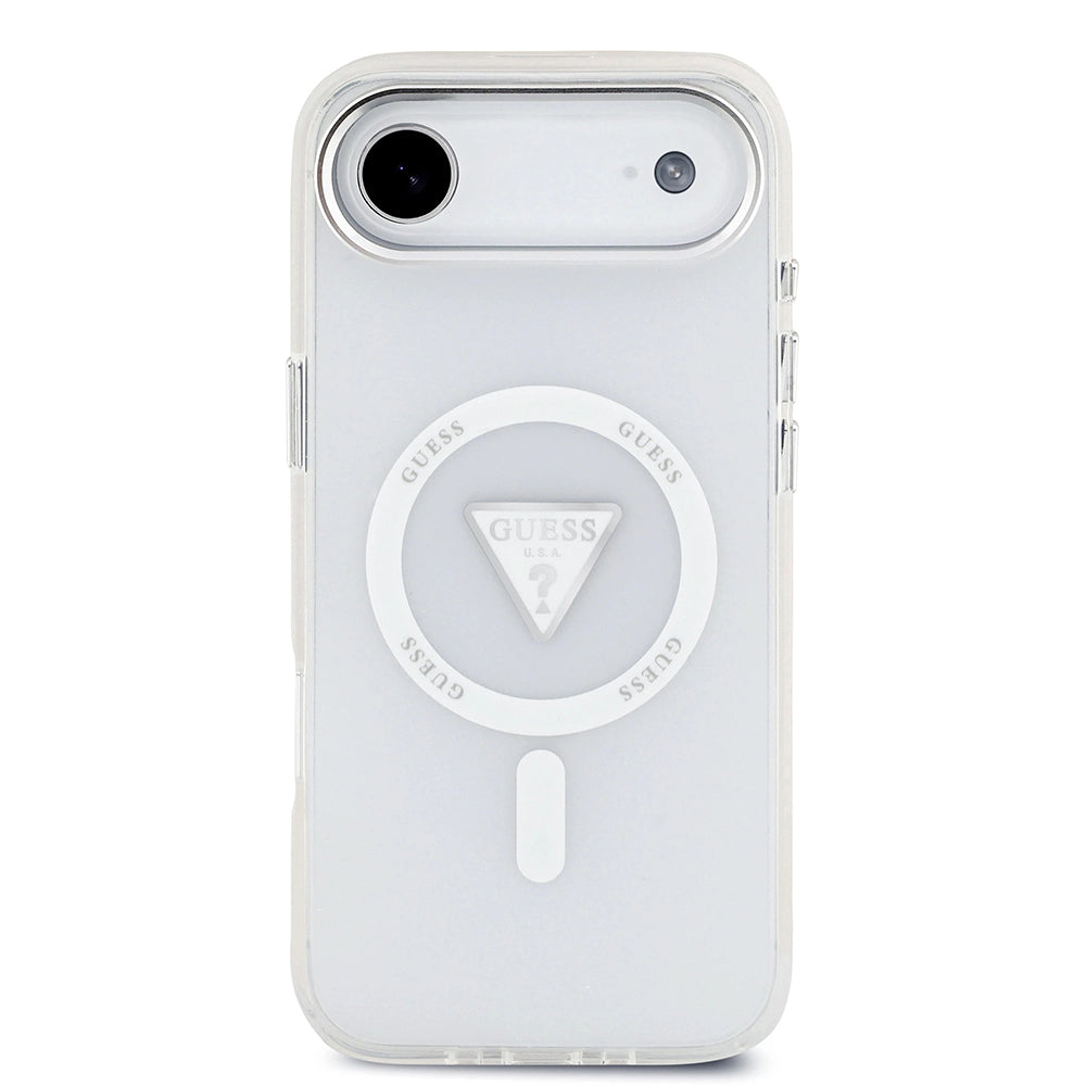 Coque MagSafe pour Apple iPhone 17 Air, Guess, Logo Triangle Dégradé IML, Transparente
