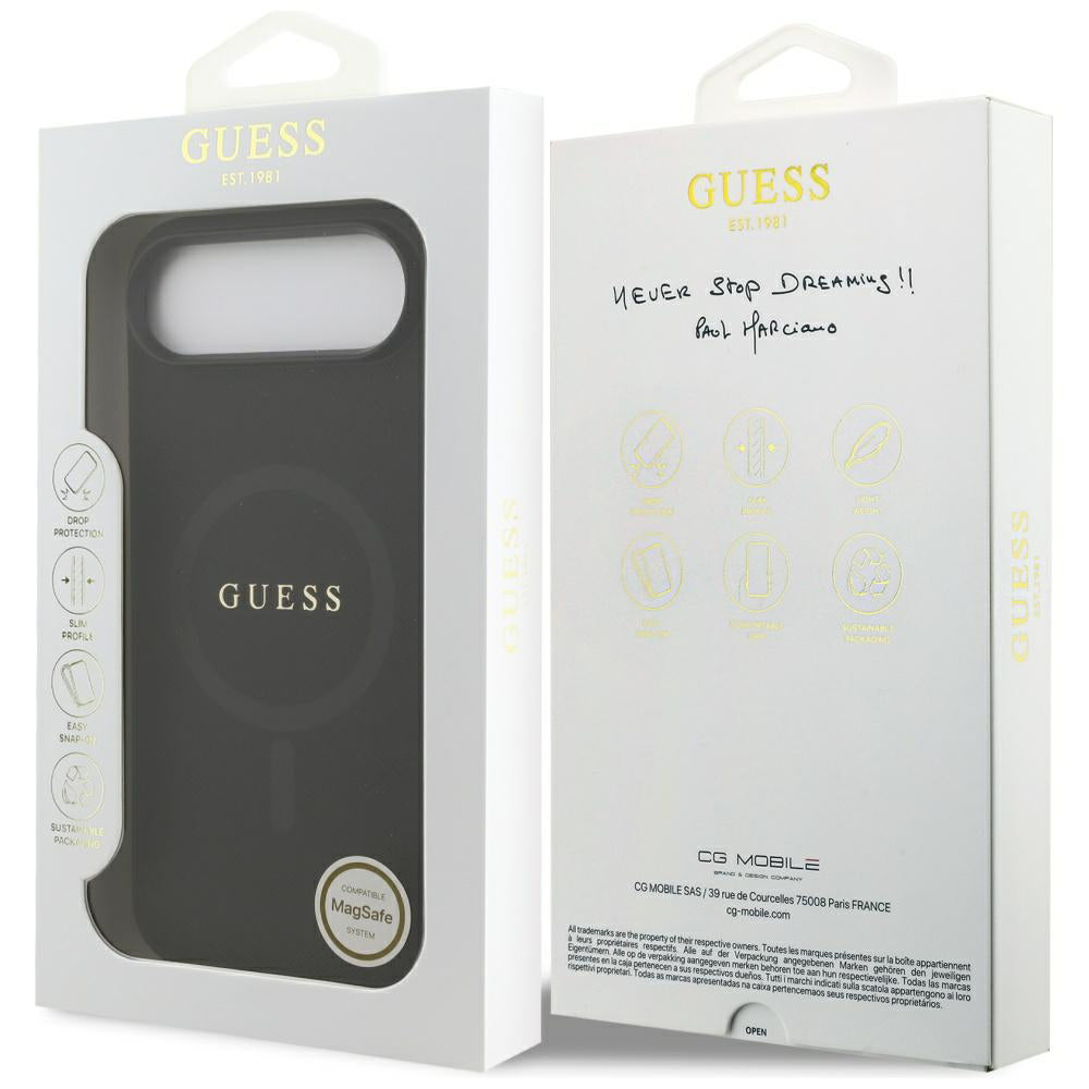 MagSafe Hülle für Apple iPhone 17 Air, Guess, Saffiano Classic Logo, Schwarz
