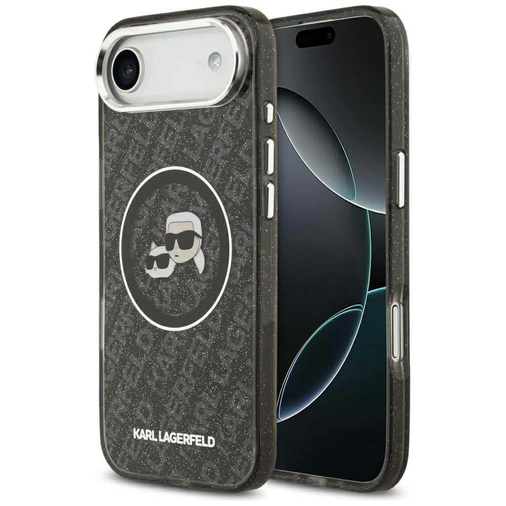 Custodia MagSafe per Apple iPhone 17 Air, Karl Lagerfeld, IML Glitter Karl & Choupette's Heads, Nera