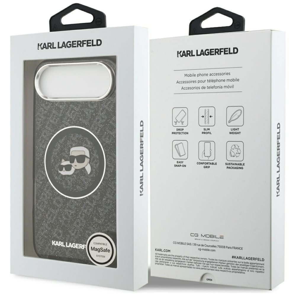 Custodia MagSafe per Apple iPhone 17 Air, Karl Lagerfeld, IML Glitter Karl & Choupette's Heads, Nera