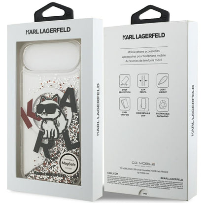 Housse MagSafe pour Apple iPhone 17 Air, Karl Lagerfeld, Liquid Glitter Choupette Logo, Transparente