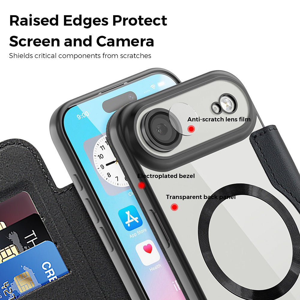 Custodia MagSafe per Apple iPhone 17 Air, Techsuit, SmartMag Book, Nera