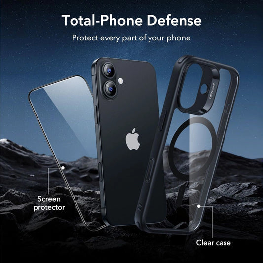 Coque MagSafe pour Apple iPhone 17, ESR, Classic Hybrid avec Protecteur d'Écran, Noir Transparent