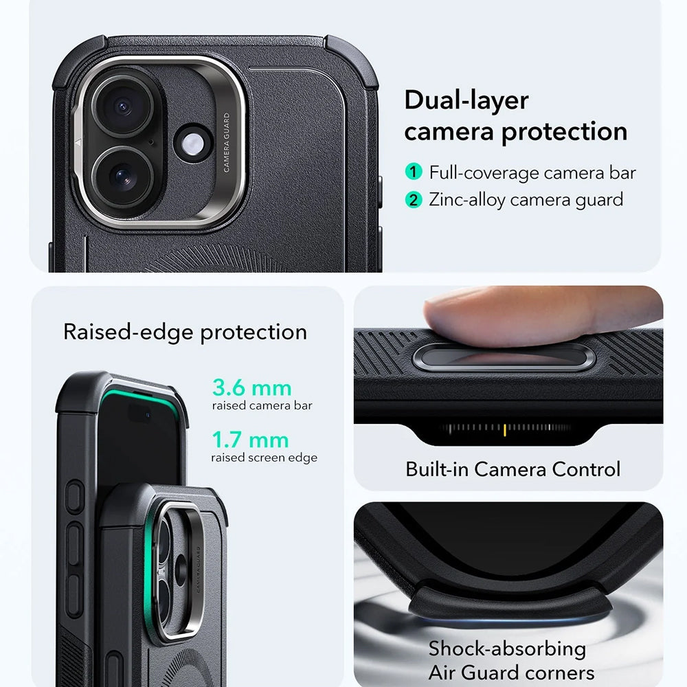 MagSafe Hülle für Apple iPhone 17, ESR, Cyber Armor Kickstand, Schwarz