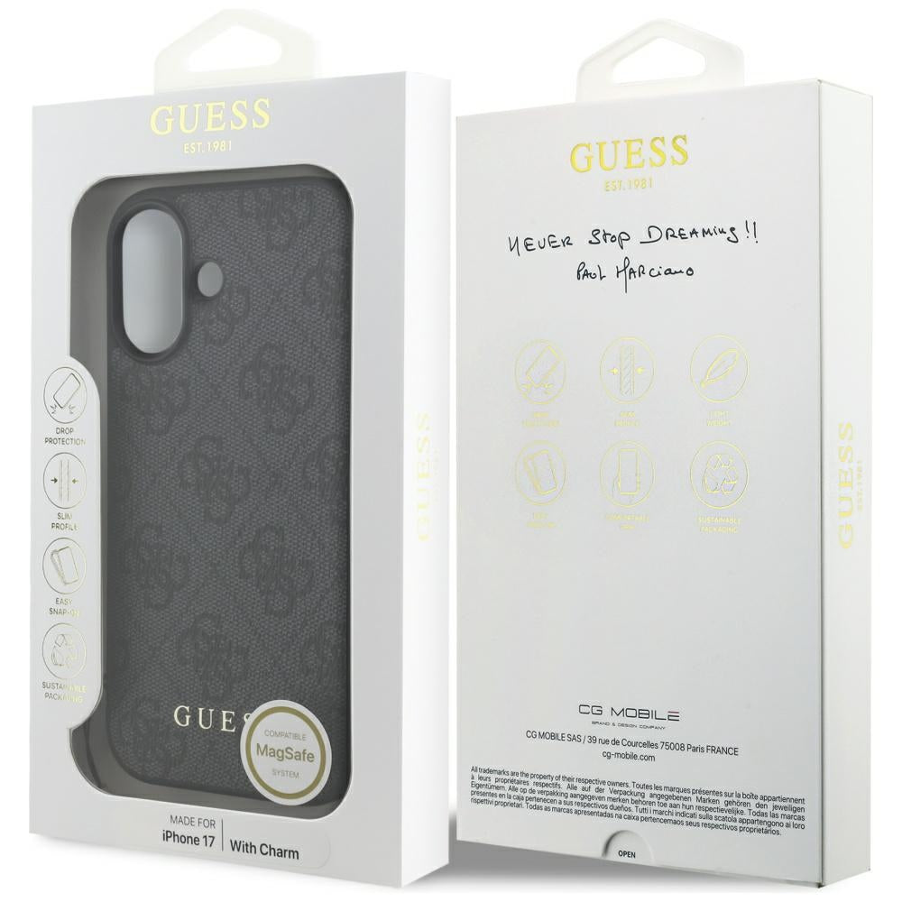 Étui MagSafe pour Apple iPhone 17, Guess, 4G Charm Cradle, Noir