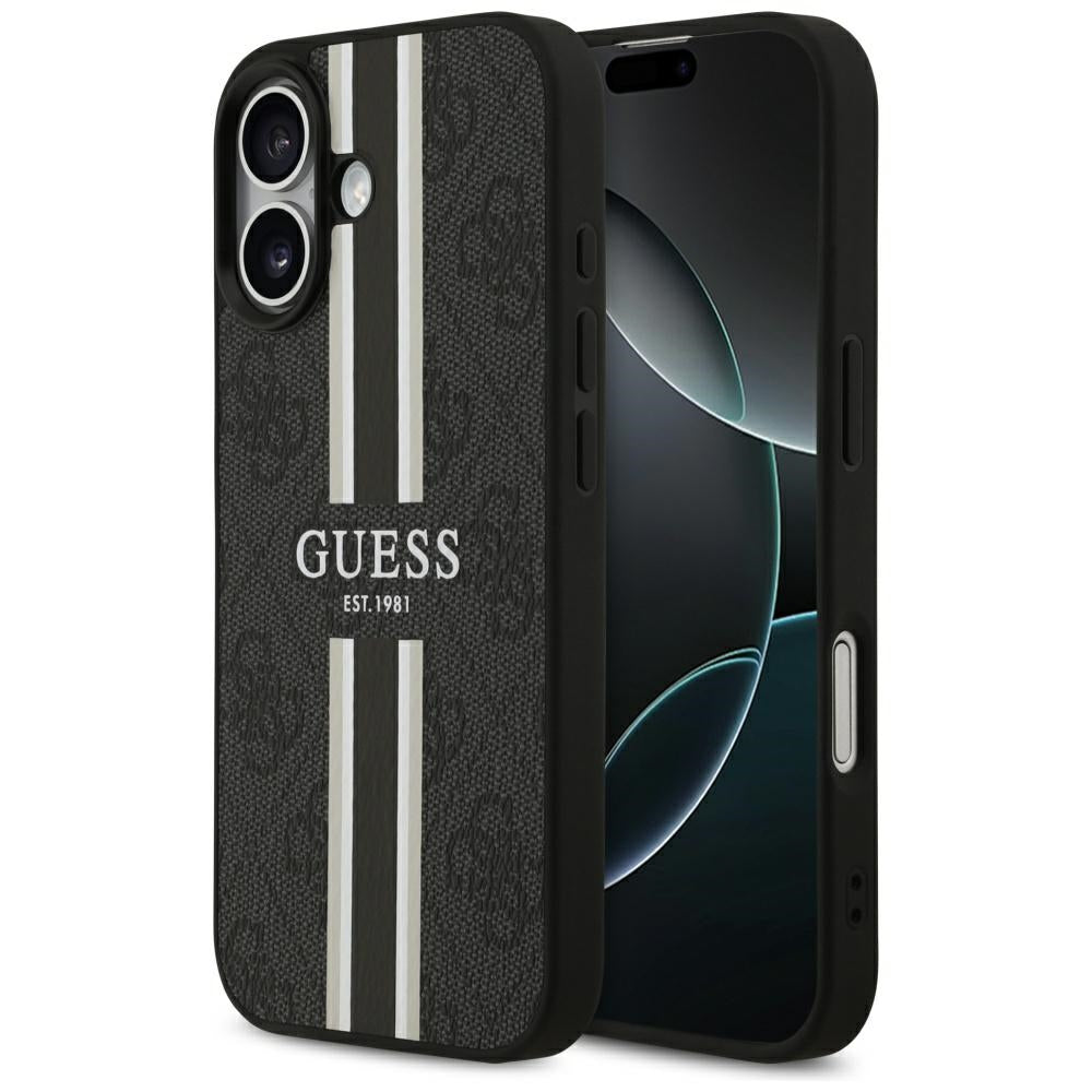 Étui MagSafe pour Apple iPhone 17, Guess, 4G Printed Stripes, Noir